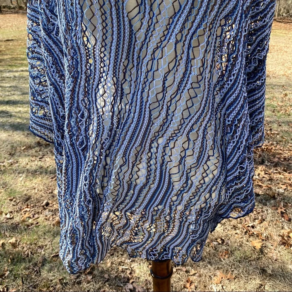 LUCKY BRAND SWIM COVERUP BLUE BROWN NET BOHEMIAN SHEER OS ONE SIZE